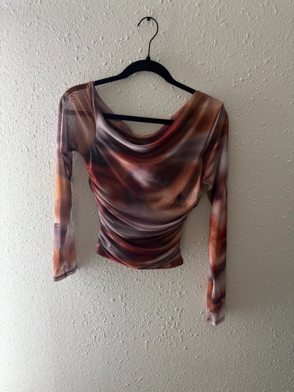 Windsor Brown Marble Print Long Sleeve Cropped Going Out Top Size L